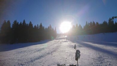 śnieg, narty, stok