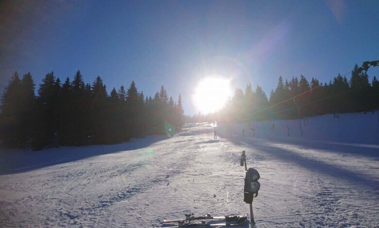 śnieg, narty, stok