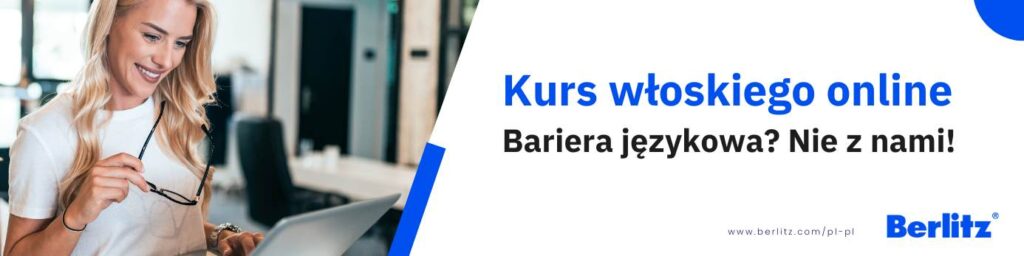 baner szkoły językowej Berlitz, zachęcający do kursów języka włoskiego
