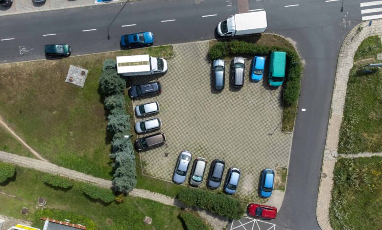 samochody, parking, dron